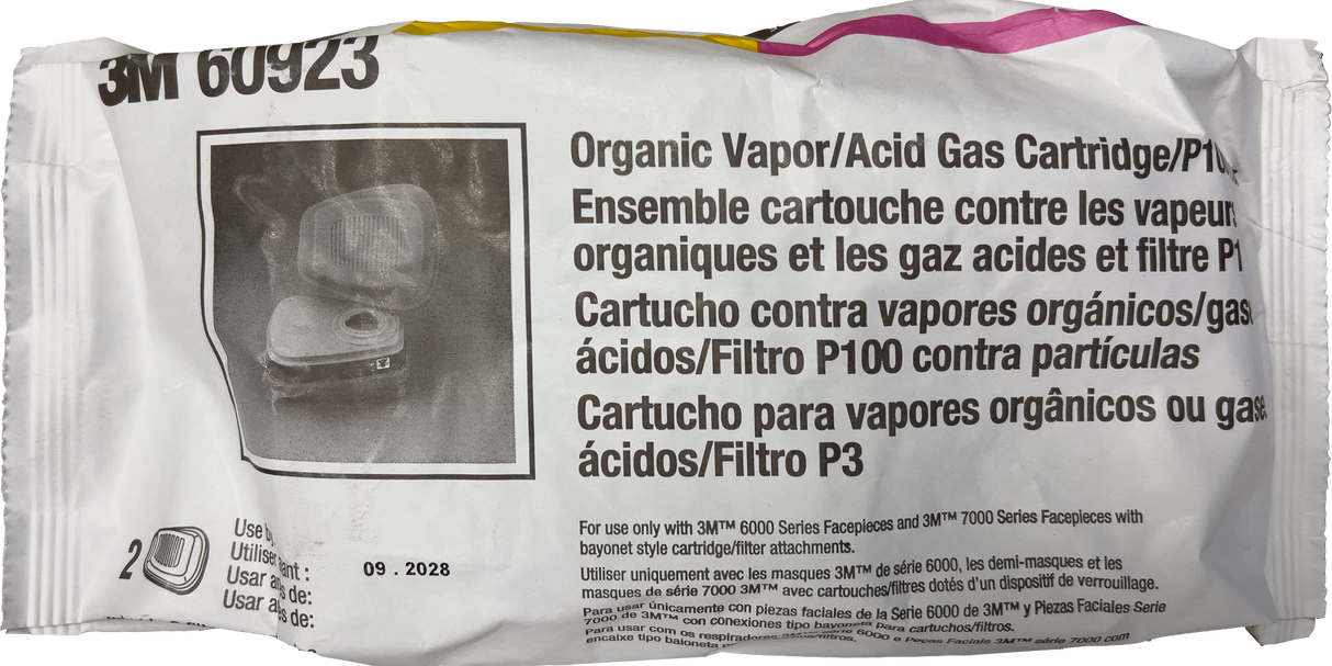 3M Organic Vapor/Acid Gas Cartridges with P100 Filter (60923)