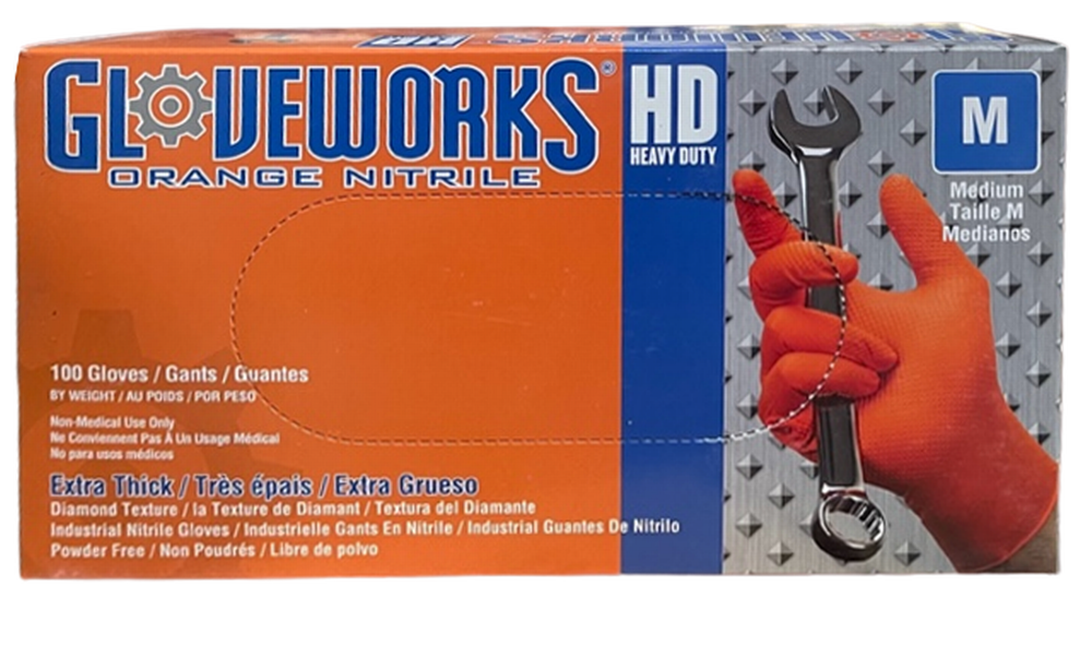 Gloveworks HD Orange Nitrile Gloves - Medium